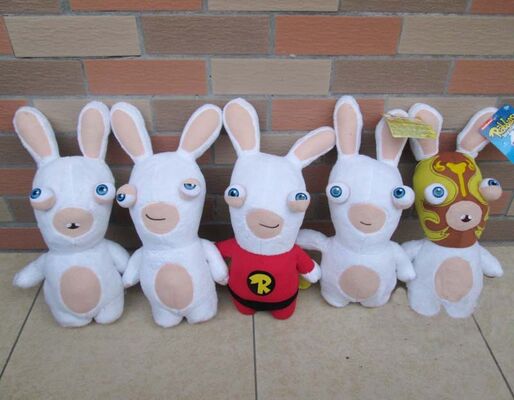 Reizender irreredender Rabbids Karikatur-Plüsch Rayman spielt weiße nette Gewohnheit