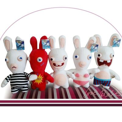 Reizender irreredender Rabbids Karikatur-Plüsch Rayman spielt weiße nette Gewohnheit